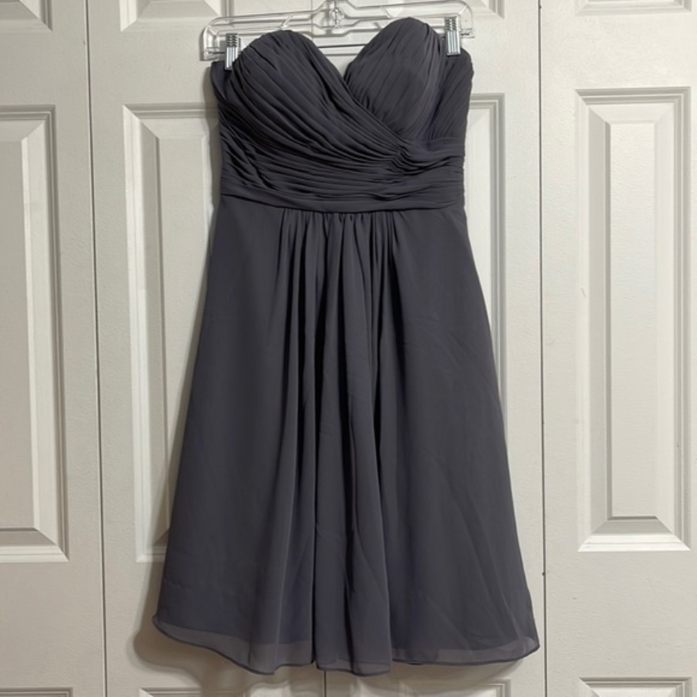 Bill Levkoff Strapless Sweetheart Neckline Ruched Bridesmaid Dress Charcoal 6
